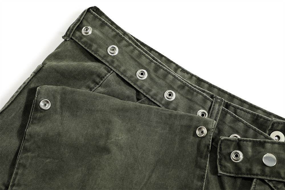 Removable Belt Pocket Bootcut Trousers Jeans - Mubimart