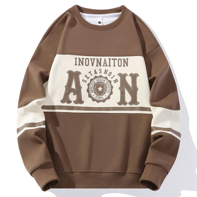 Mens Fashion Print Crew Neck Sweatshirt - Mubimart