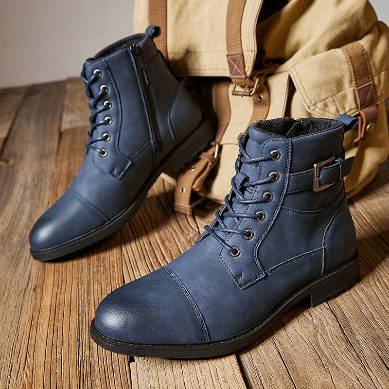Worker Boot Men's Retro Lace Up High-top Martin Boots - Mubimart