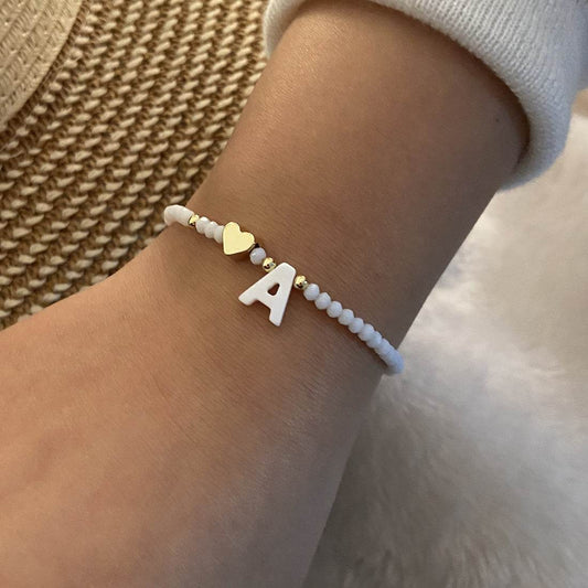 26 Letters White Shell Beaded Bracelet Women Metal Love Design Bracelet Jewelry - Mubimart