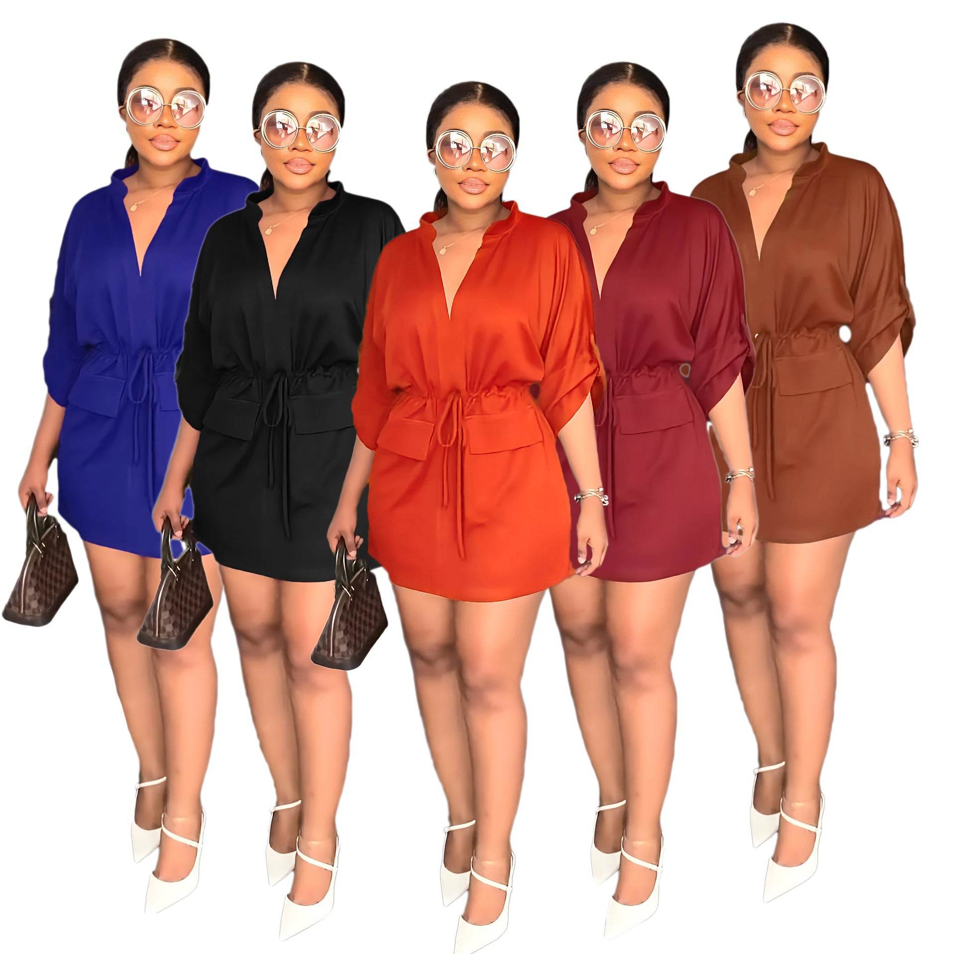 V-neck Loose Waist-tight Workwear Skirt - Mubimart