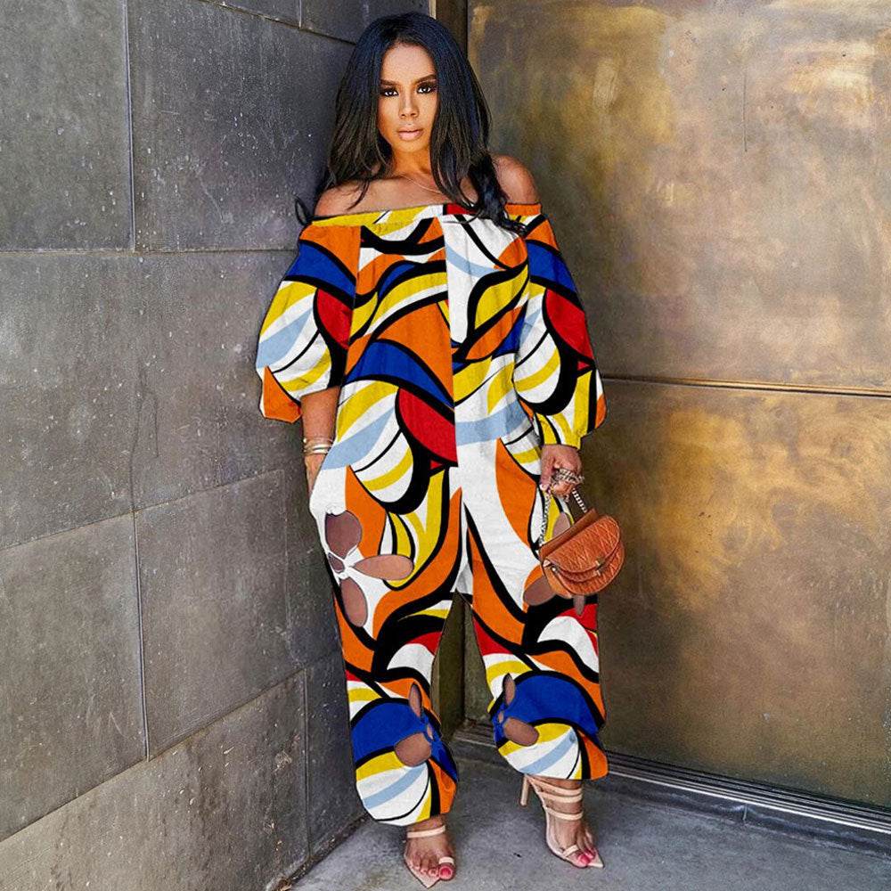 Sexy Slim Backless Crocheted Floral Print Plus Size Jumpsuit - Mubimart