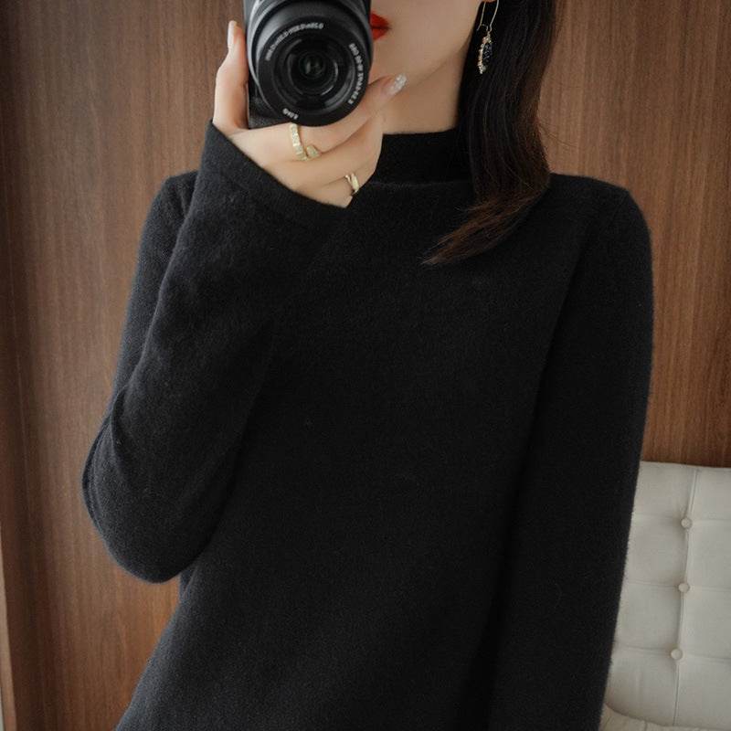 Women's Loose Large Size Bottoming Knitted Sweater With Half Turtleneck - Mubimart
