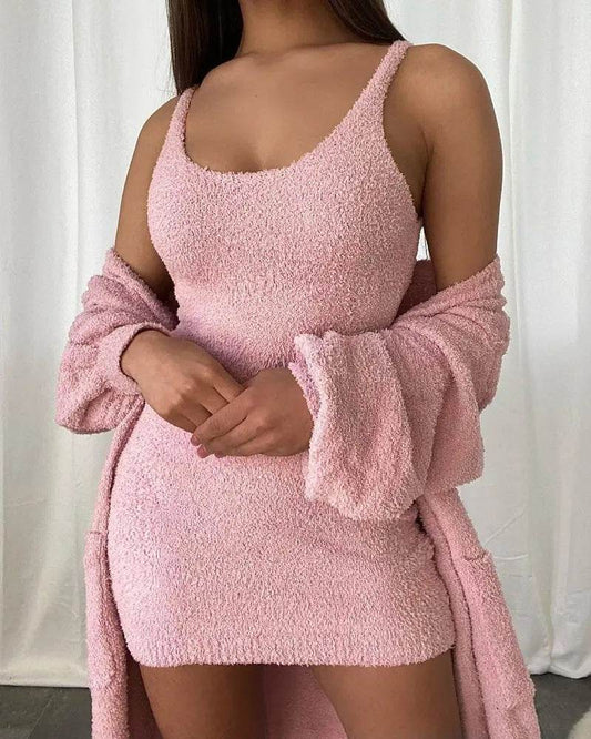 Casual Cotton Slip Dress Suit - Mubimart