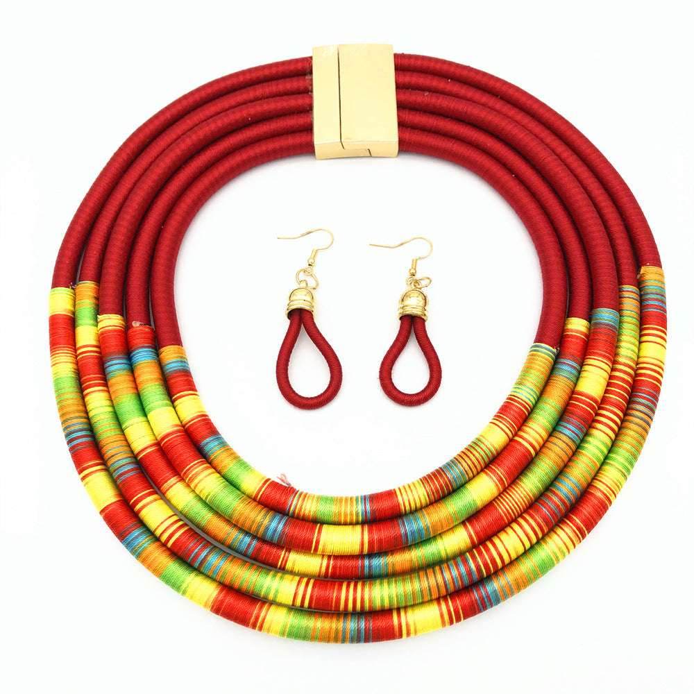 African Multilayer Choker Necklaces Earrings Jewelry Sets - Mubimart