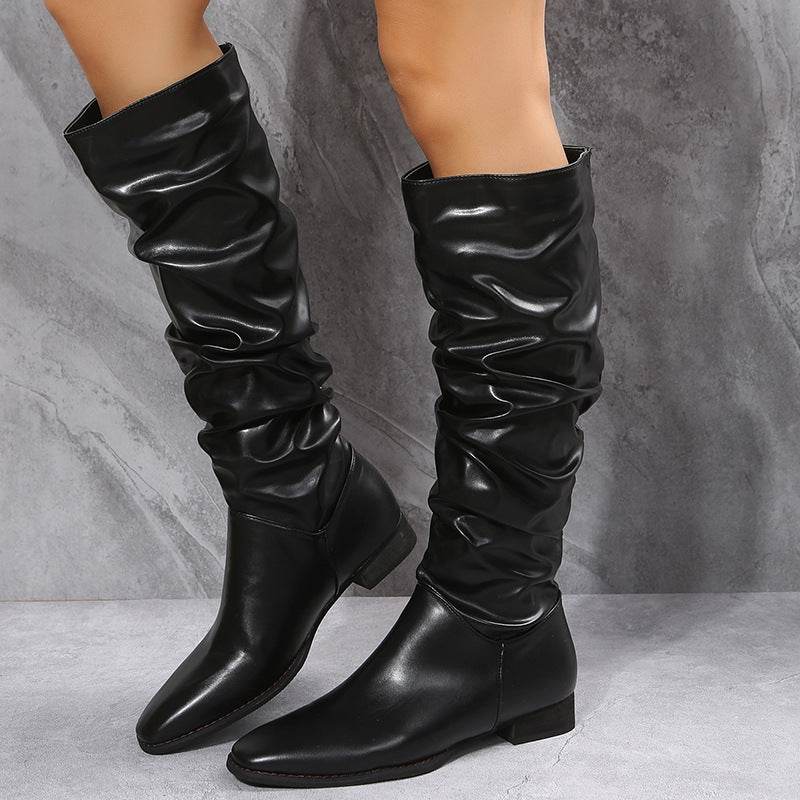 Long Boots White Cowboy Boots Women Pointed Toe Shoes - Mubimart