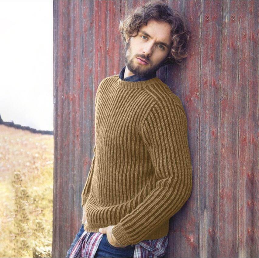 Knitted sweater pullover round neck sweater - Mubimart