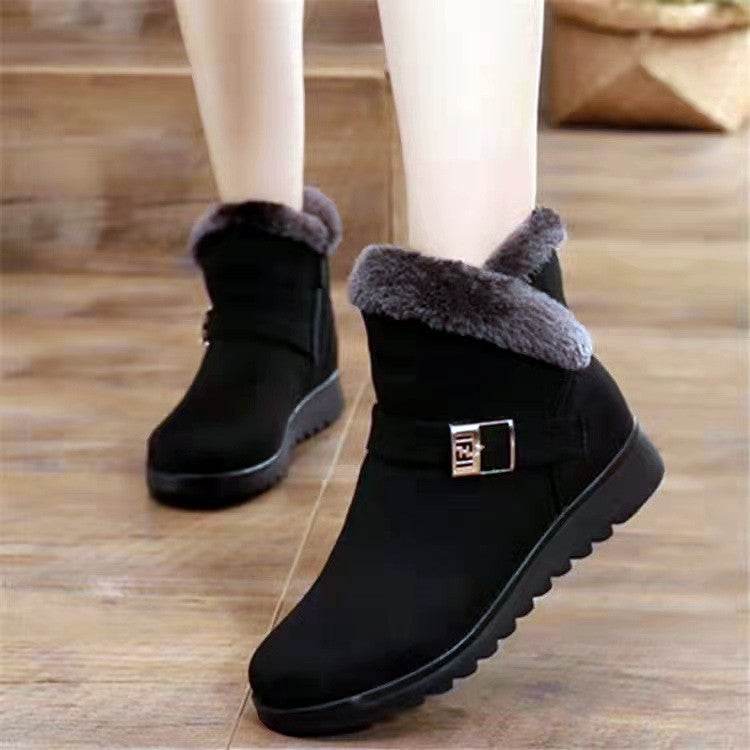 Winter Boots Women Warm Plush Snow Boots Zipper Comfort Flats Shoes - Mubimart