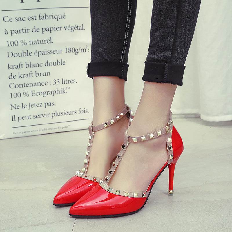 Studded pointed high heels - Mubimart