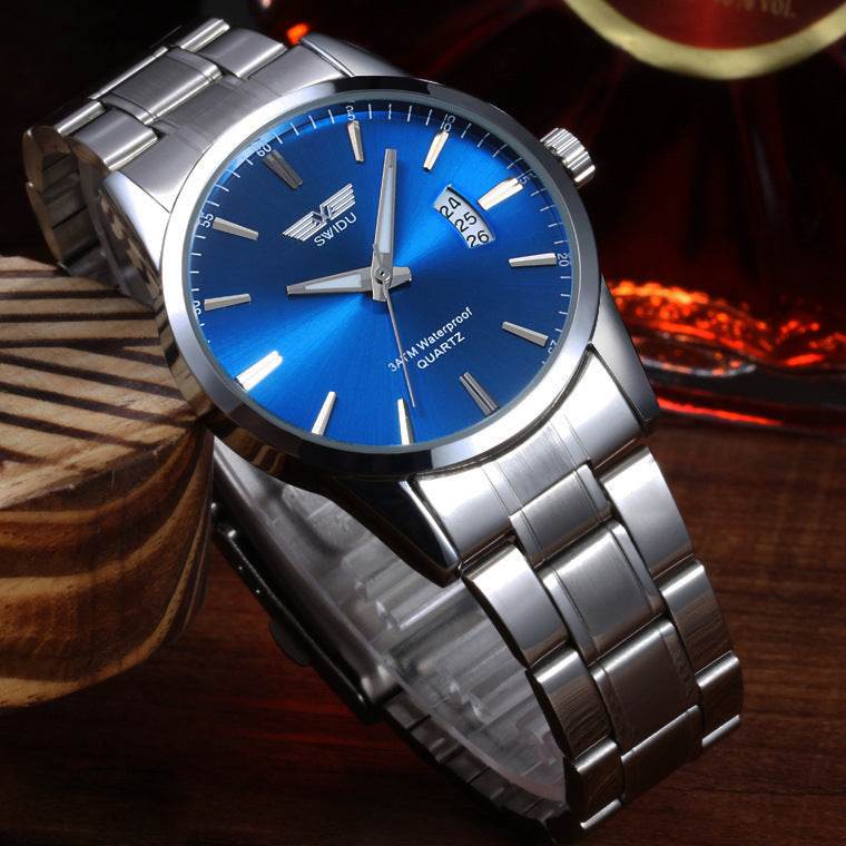 Mens Business Stainless Steel Band Date Luxury Analog Quartz Wrist Watch Stainless Steel Buckle Watches Men's Watches - Mubimart