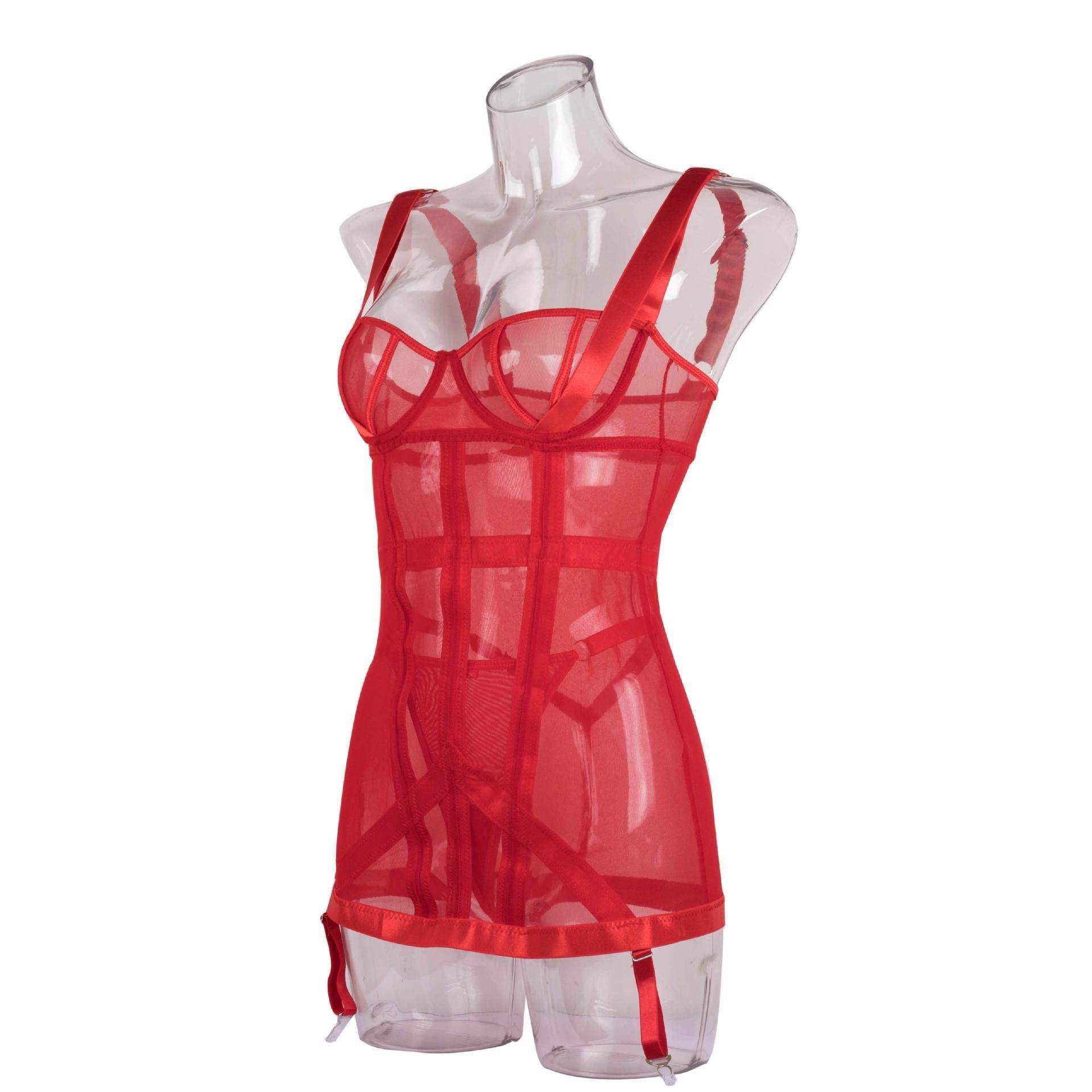 Heavy Craft Mesh Stitching Light Belt Jumpsuit Garter T-back - Mubimart