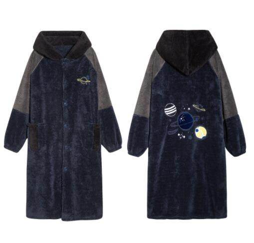 Autumn And Winter Flannel Winter Thickened Plus Velvet Nightgown Men - Mubimart