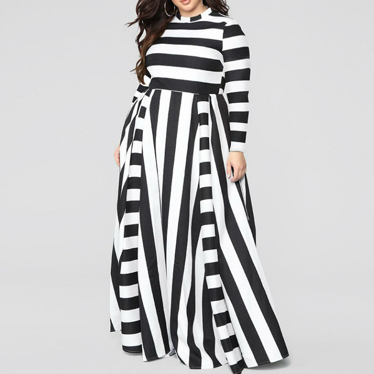 Loose Women''s Dress Plus Size Striped Woman''s Dress - Mubimart -  