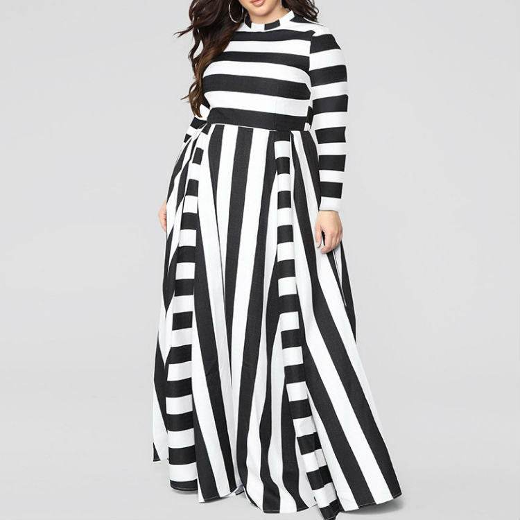 Loose Women''s Dress Plus Size Striped Woman''s Dress - Mubimart