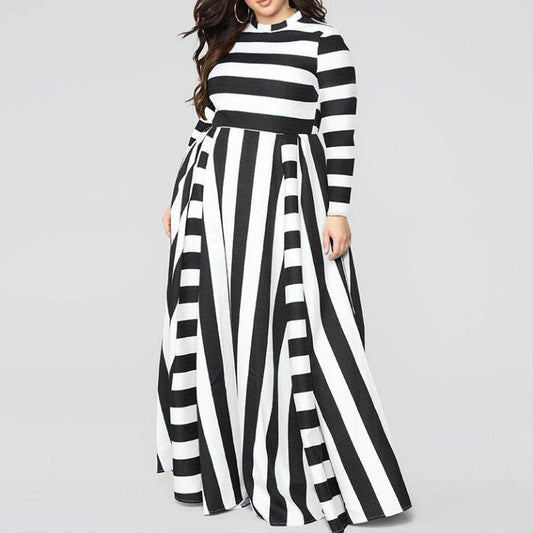Loose Women''s Dress Plus Size Striped Woman''s Dress - Mubimart