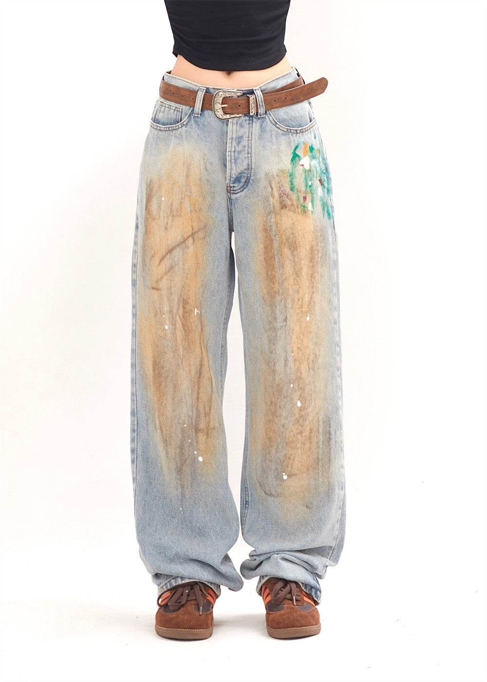 Splash-ink Wide-leg Jeans For Men And Women - Mubimart