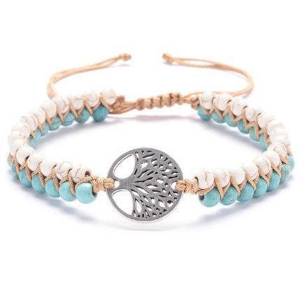 Natural Stone Tree Of Life Charm Bracelet Women - Mubimart