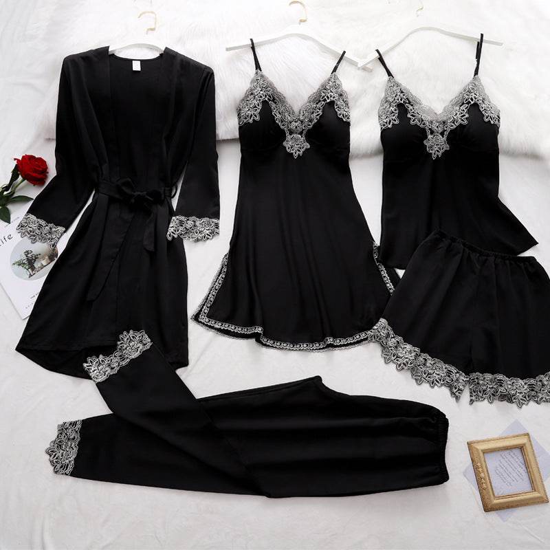 5pcs Pajama Set Women Kimono Robes Sets With Camisole And Pants - Mubimart