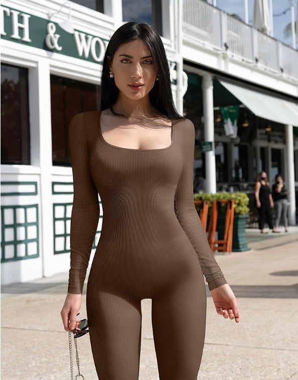 Seamless Jumpsuit Long Sleeve Shapewear Hip Lift Yoga Jumpsuit Sports Jumpsuit Bodysuits - Mubimart -  