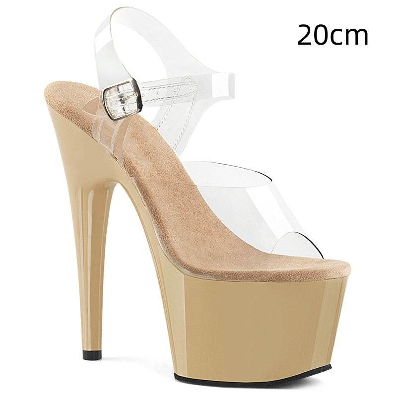 17cm Stiletto Heel Pole Dance Shoes Buckle Peep Toe Sandals Waterproof Platform Night Show Catwalk Show High Heels - Mubimart
