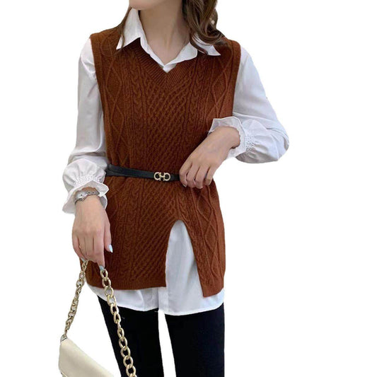 Wool Vest Knitted Vest Sweater Two-piece Set - Mubimart