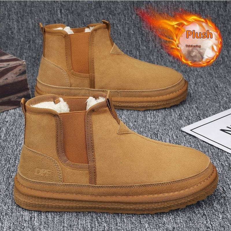 Winter Fleece Snow Boots Round-toed Flat Shoes Casual Warm Sports Shoes Men Ankle Boot - Mubimart