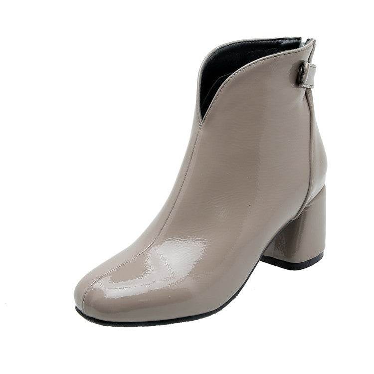 Women's block heel square heel short boots - Mubimart