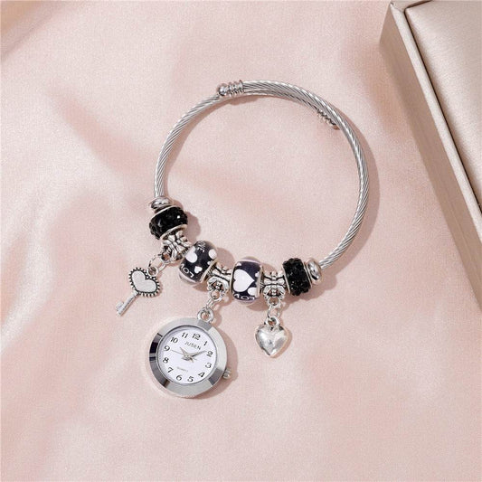 Women Bangle Watch Love Heart Key Pendant Quartz Women Bangle Watch - Mubimart