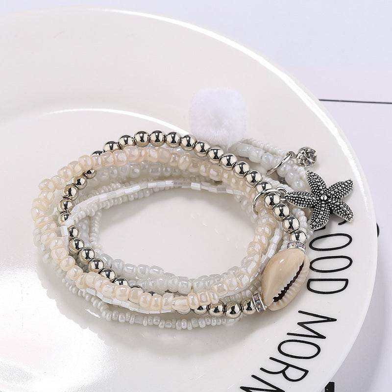 Millet Beaded Elastic Multilayer Shell Bracelet Women - Mubimart
