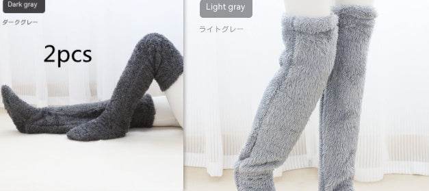 Over Knee High Fuzzy Long Socks Winter Warm Cold Leg Knee Joint Cold-proof Stockings Home Floor Sleeping Socks - Mubimart
