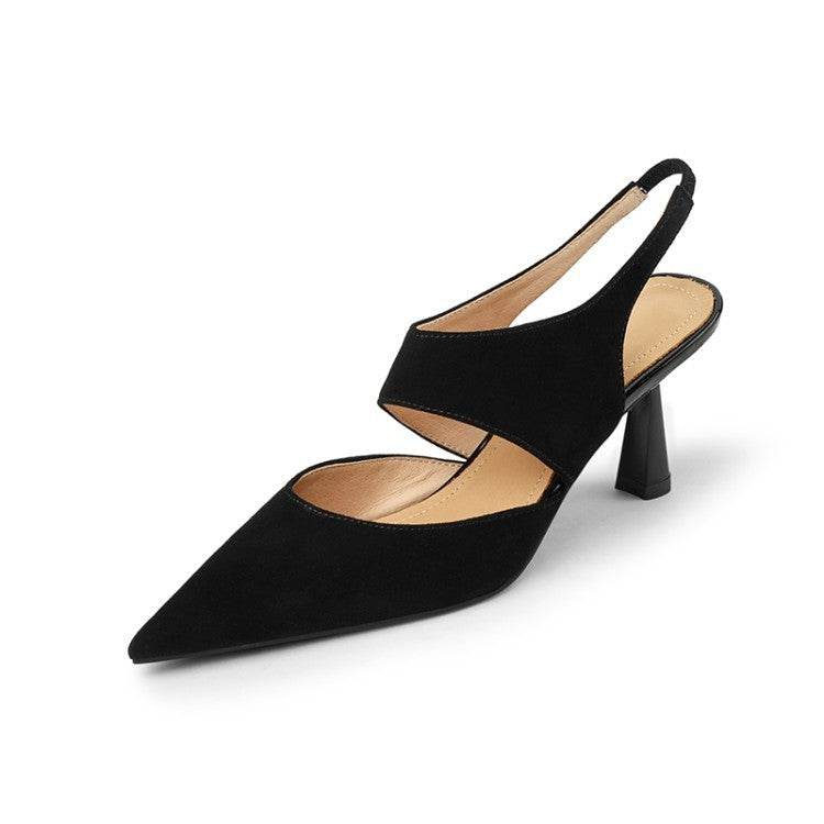 French Retro Pointed Toe Low-cut High Heels Closed Toe Slingback Sandals - Mubimart
