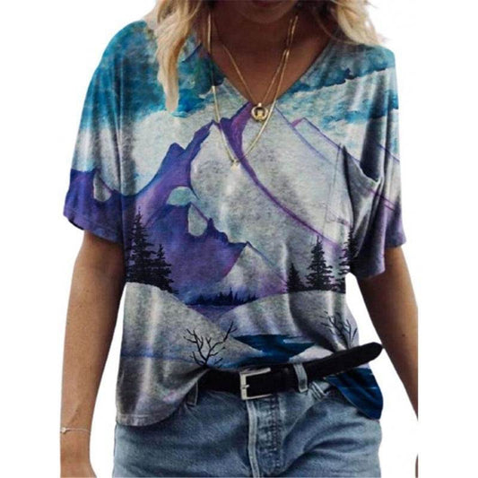 Flower Painting Printed T-shirt For Women - Mubimart