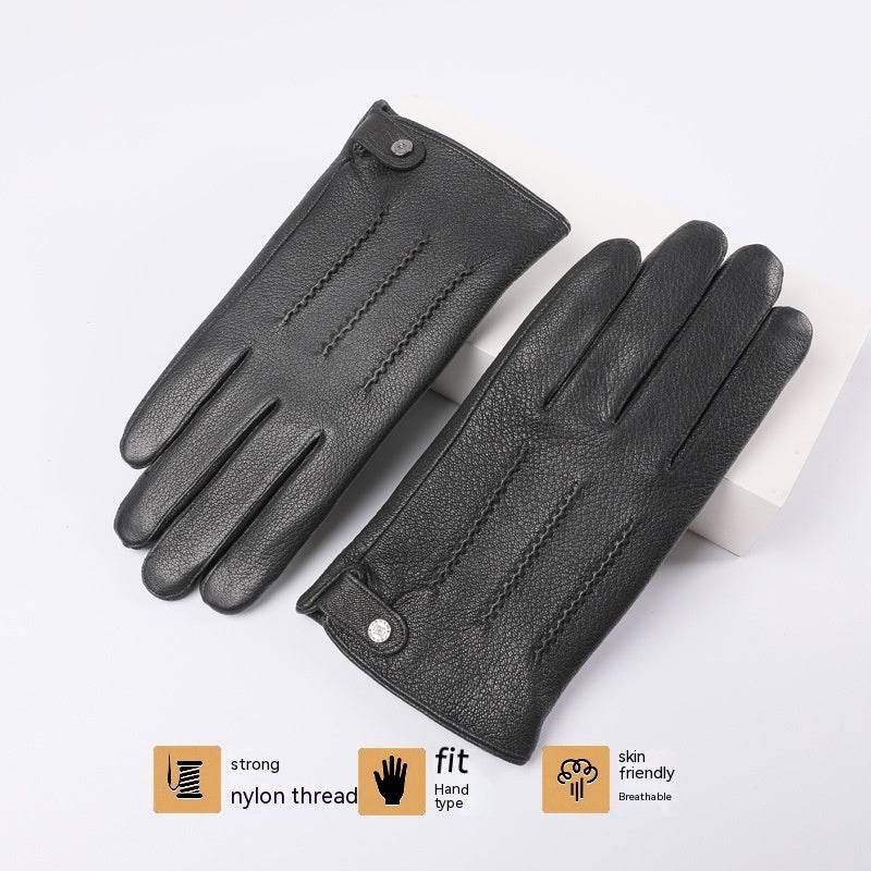 Fleece-lined Thickened Real Leather Gloves - Mubimart