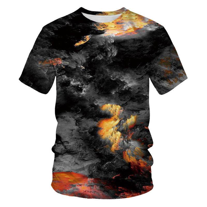 Mens Fashion Casual Digital Print Crew Neck T-shirt - Mubimart