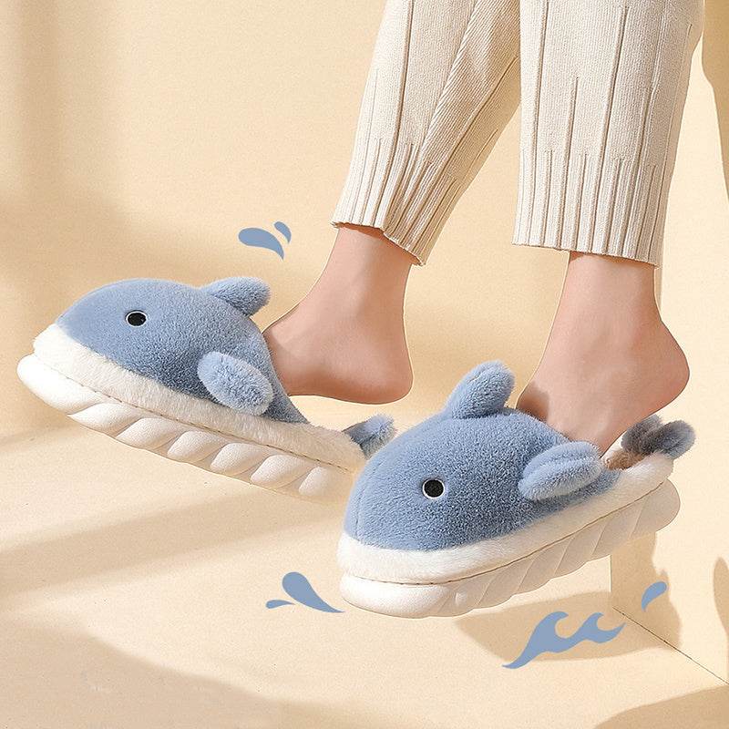Shark Slippers Soft Sole Furry Shoes Home Bedroom Slippers Women - Mubimart