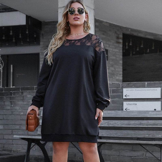Fashion Plus Size Lace Stitching Ladies Casual Sweatshirt - Mubimart