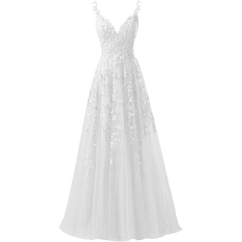 Evening Dress Suspender Style Long Tulle Lace For Prom - Mubimart