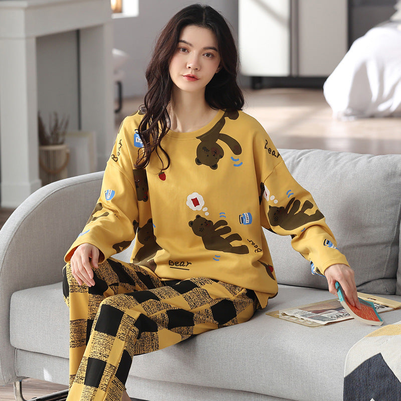 Loose Print Pajamas Women Autumn Winter Pyjama Set Long Sleeves And Trousers Elegant Sleepwear Girl Loungewear Home Clothes - Mubimart -  