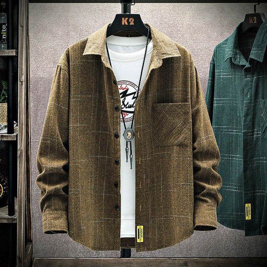 New Men's Long Sleeve Shirt Striped Shirt Plaid Jacket - Mubimart