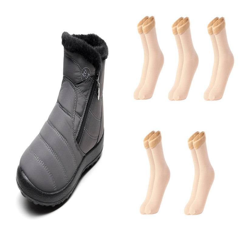 Side Zipper Mid-calf Widened Waterproof Plus Size Snow Boots - Mubimart