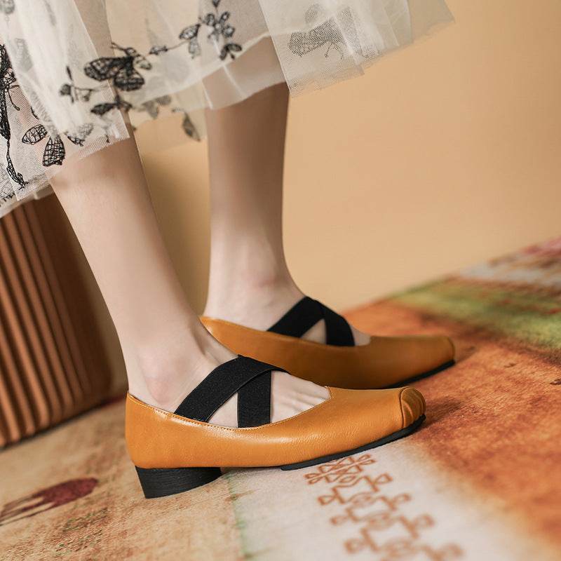 Mary Jane Women's Chunky Heel Lace-up Ballet Flats - Mubimart