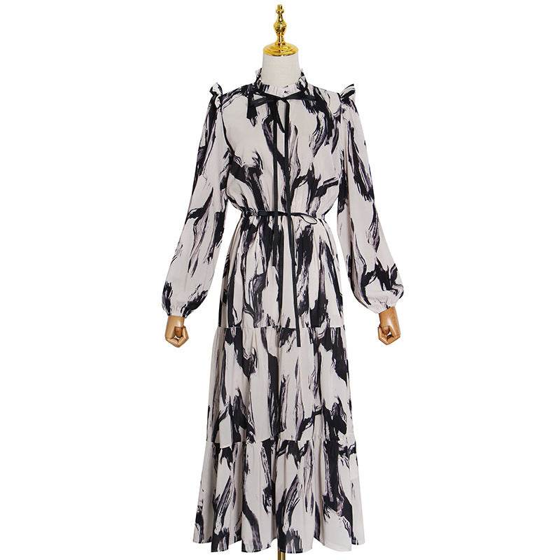 Women Maxi Dress Female Long Sleeve Printed Robe Lady - Mubimart