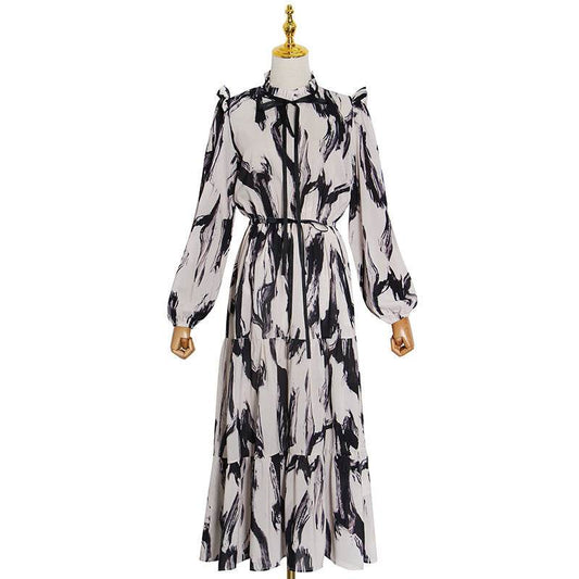 Women Maxi Dress Female Long Sleeve Printed Robe Lady - Mubimart