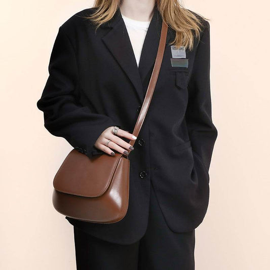 Crossbody Bag Vegan Leather Women Retro Small Saddle Satchel Shoulder Bag With Long Adjustable Strap - Mubimart