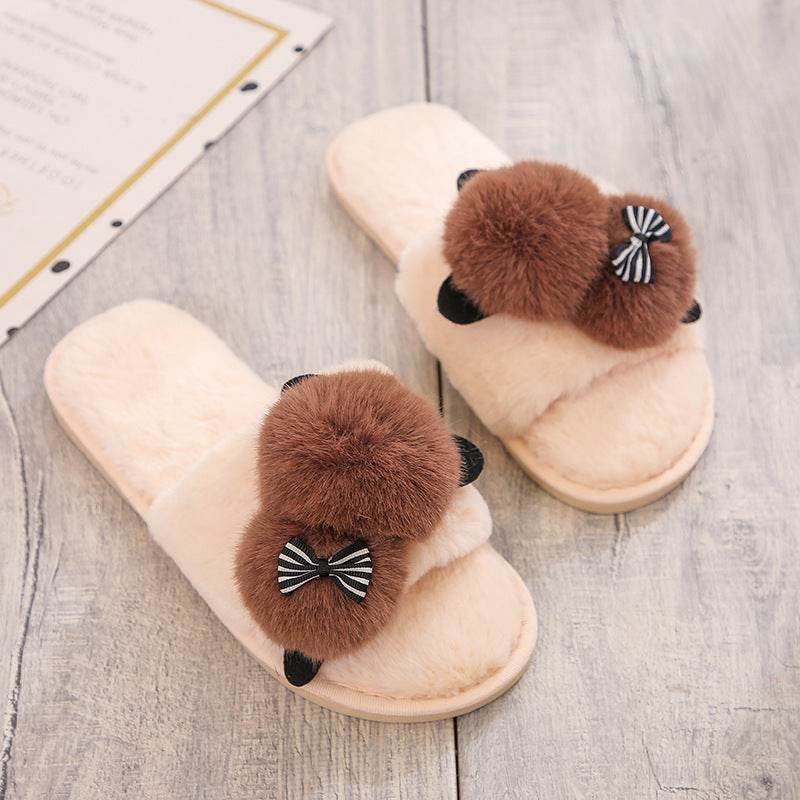 Flip Flops Cartoon Plush Slippers Home Cotton Slippers Women - Mubimart