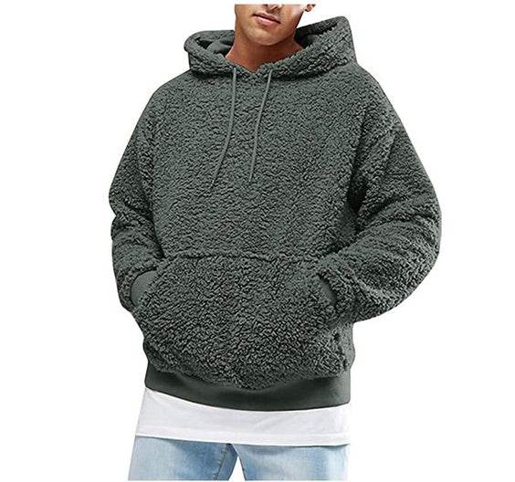 Autumn New Mens Warm Hoodie Fluffy Fleece Hooded Winter Sweatshirts Casual Long Sleeveless Sweatshirt Pullover Fashion - Mubimart