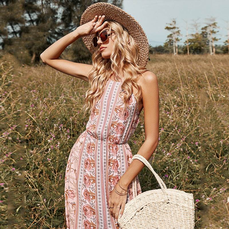 SleevelessBackless Midi Lace Up Dress - Mubimart