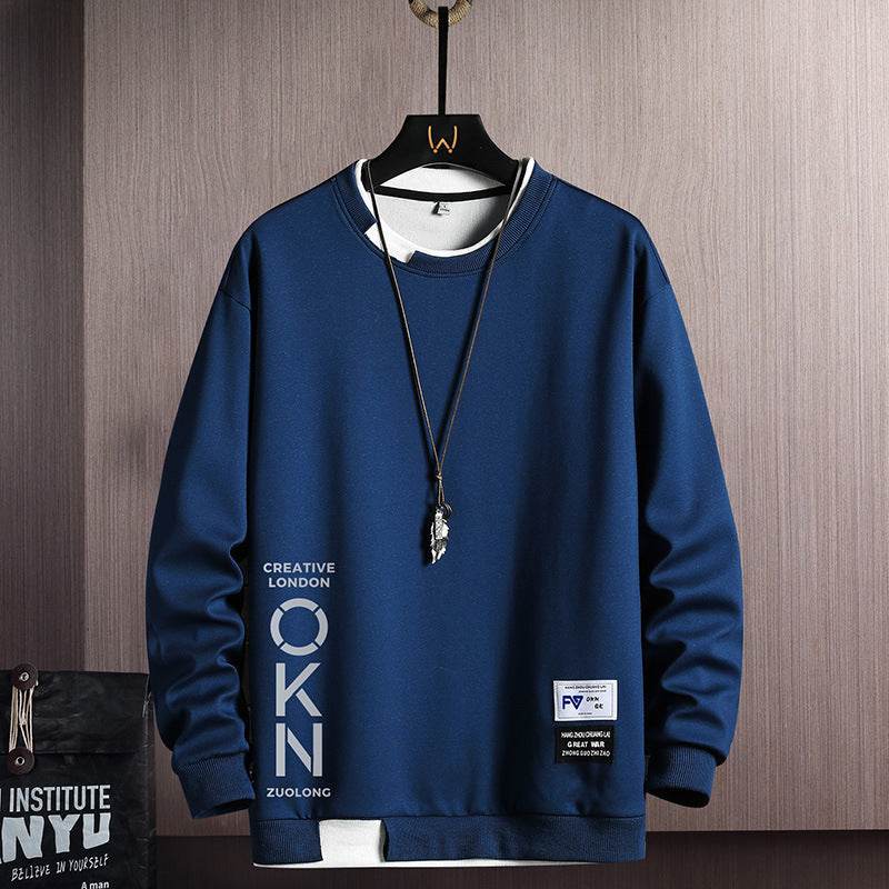 New Mens Casual Sweatshirts Hoodie Fake Two Pieces Letter Print - Mubimart