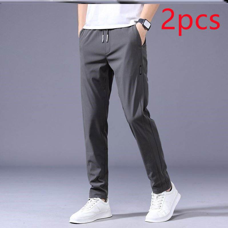 Drawstring Trousers Thin Casual Pants Korean Version Loose Straight Sweatpants Mens Clothing - Mubimart