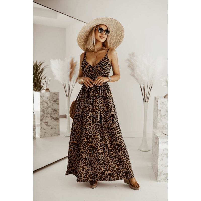 Women's Leopard Print Printing Slip Dress - Mubimart